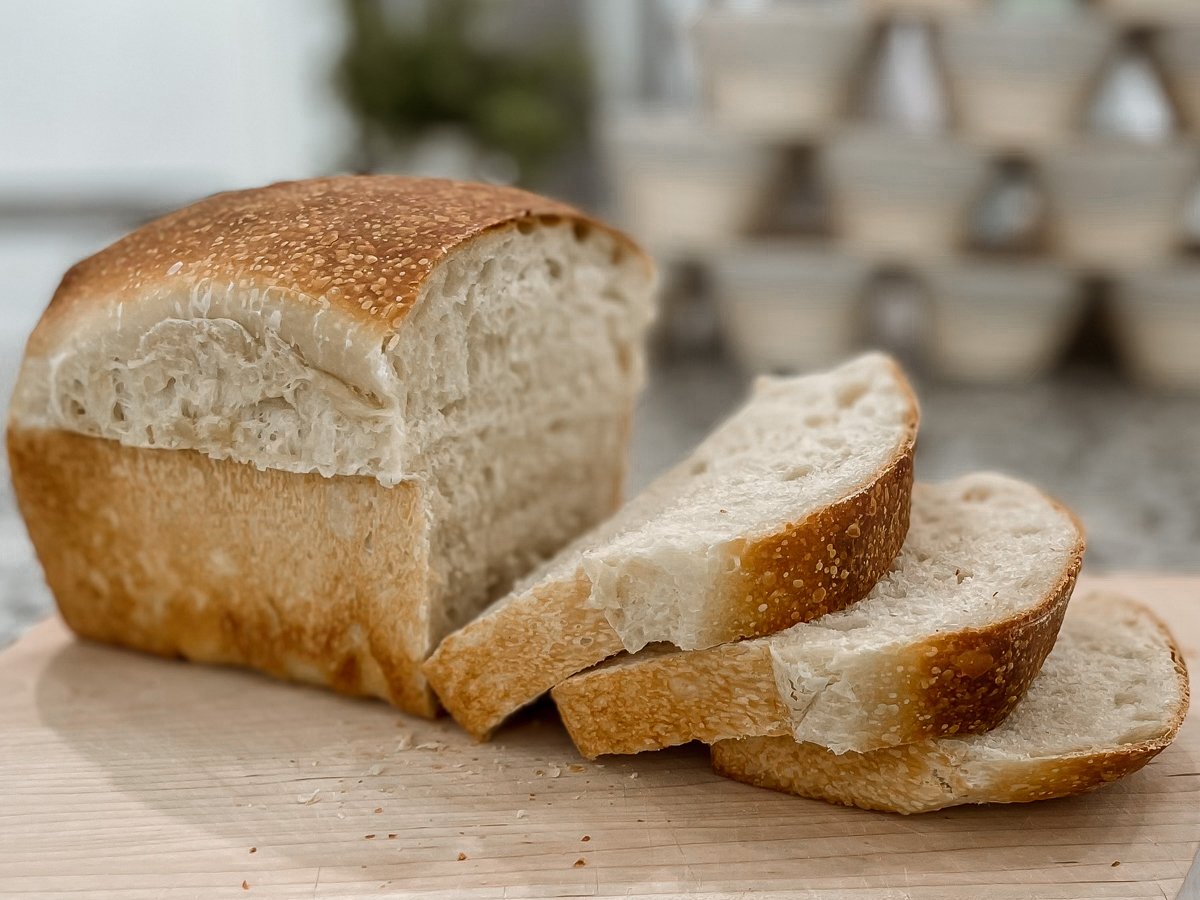 Sliced sourdough loaf texture